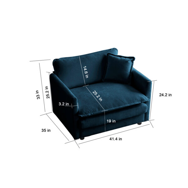 Comfy Single Blue Chenille Sofa with Toss Pillow, Upholstered Reading Armchair, - Image 3