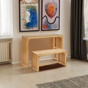 Dining Bench and Table, Pine Indoor Wood Bench for Entryway, Living Room, Kitchen and Bedroom Table (Long Bench & Table)