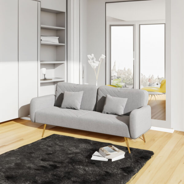 Gray 71" Fabric Double Sofa with Split Backrest Includes Two Throw Pillows - Image 3