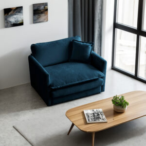 Comfy Single Blue Chenille Sofa with Toss Pillow, Upholstered Reading Armchair,