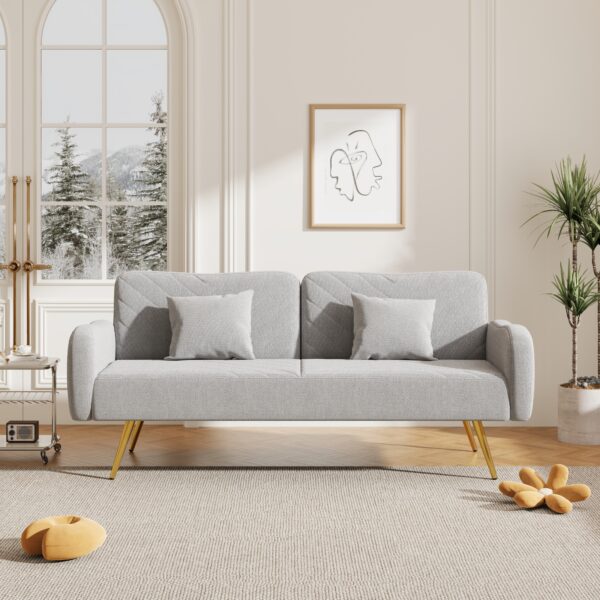 Gray 71" Fabric Double Sofa with Split Backrest Includes Two Throw Pillows - Image 4