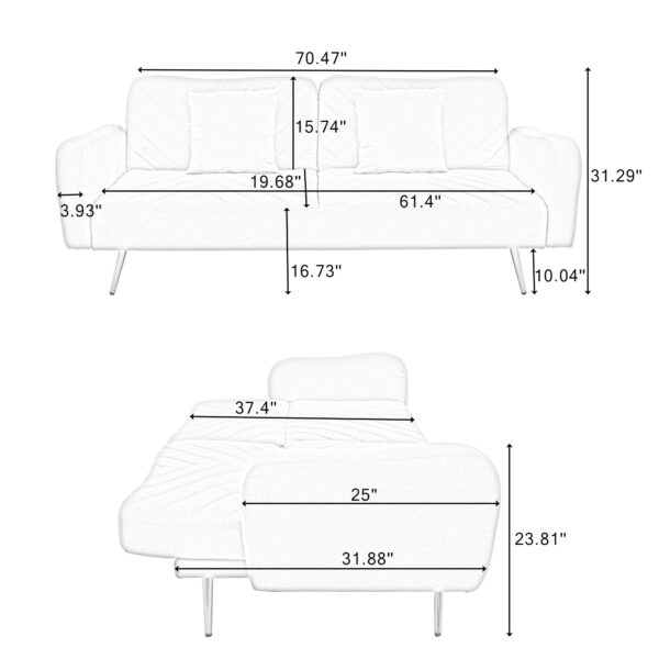 Gray 71" Fabric Double Sofa with Split Backrest Includes Two Throw Pillows - Image 7