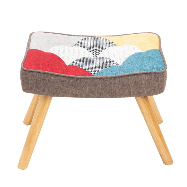 Rocking Chair with Ottoman, Mid Century Fabric Rocker Chair with Wood Legs and Patchwork Linen for Living Room Bedroom - Image 7