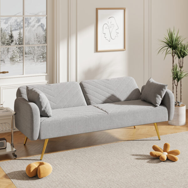 Gray 71" Fabric Double Sofa with Split Backrest Includes Two Throw Pillows - Image 6