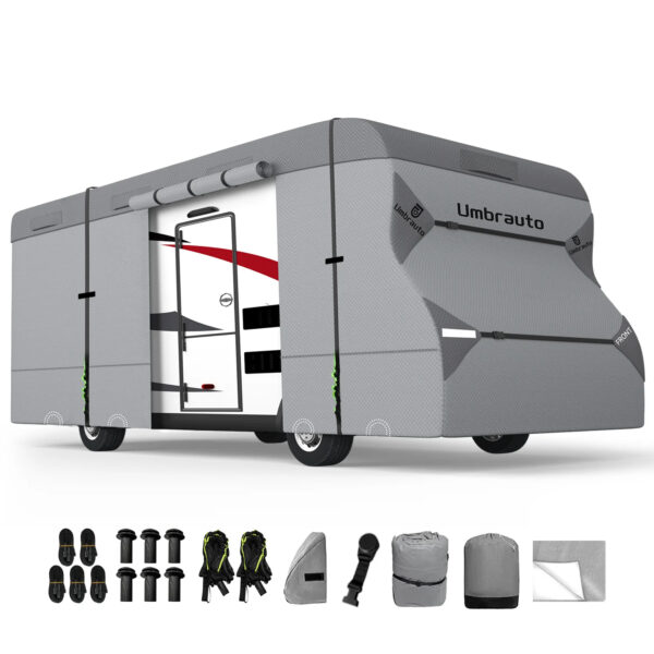 Umbrauto RV Cover Class C Upgraded 7 Layers Anti-UV Top Panel Motorhome Cover，Gray
