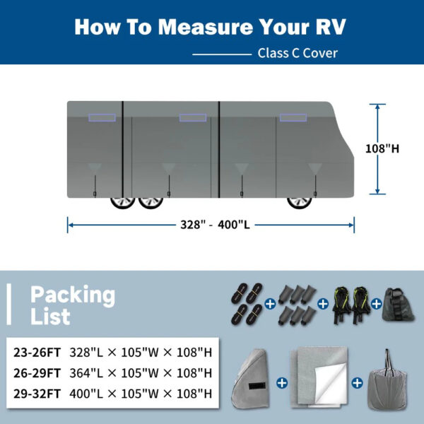Umbrauto RV Cover Class C Upgraded 7 Layers Anti-UV Top Panel Motorhome Cover，Gray - Image 3