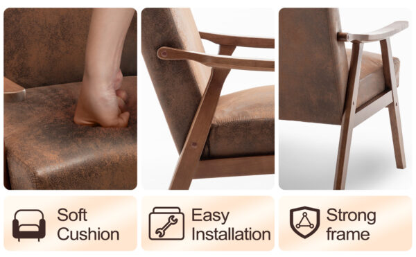 Medieval Modern Chair, Solid Wood Frame Living Room Chair, Accent Chair with Ultra Thick Backrest - Image 8