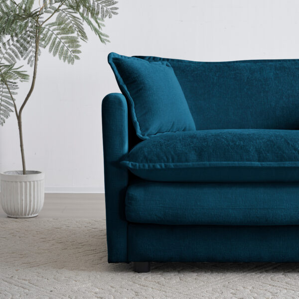 Comfy Single Blue Chenille Sofa with Toss Pillow, Upholstered Reading Armchair, - Image 4