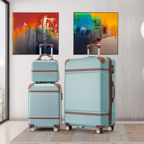 Hardshell Luggage Sets 3 Pieces Luggages and Cosmetic Case Spinner Suitcase with TSA Lock Lightweight, Green