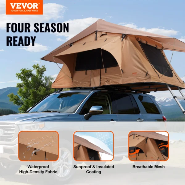 VEVOR Small Rooftop Tent Hard Shell 2-3 Person W/ Telescopic Ladder & Mattress PVC Cover Bag Waterproof SUV Van Pickup Truck