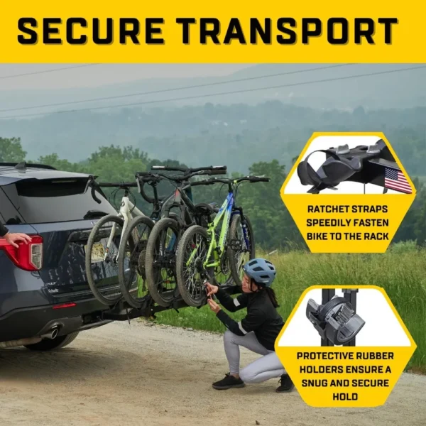Saris Freedom 4-Bike Hitch Rack – Universal Fit for All Bike Types, 2" Receiver, 190 lb Capacity, Foot Pedal Tilt, Secure Ratcheting - Image 4