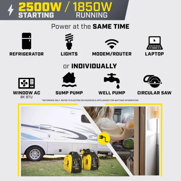 Champion 2500-Watt Ultralight Power Equipment Portable Inverter Generator with Quiet Technology and CO Shield Yellow - Image 5