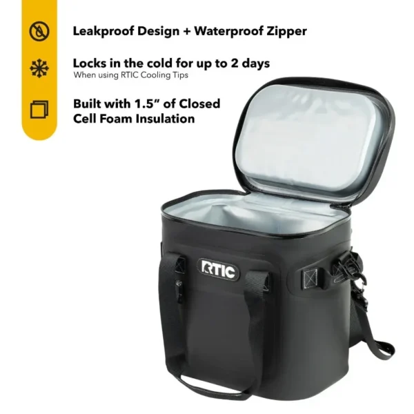 RTIC 20 Can Ultra-Tough Soft Cooler, Leakproof Cooler, Waterproof Zipper, Black - Image 3