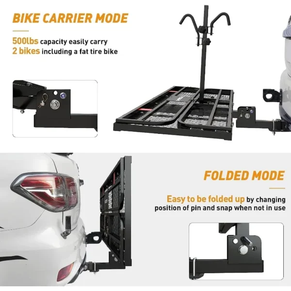 Multi-Use Folding Hitch Basket & Bike Cargo Carrier 60" x 24" x 14" Trailer Hitch 500 LBS Capacity - Image 4