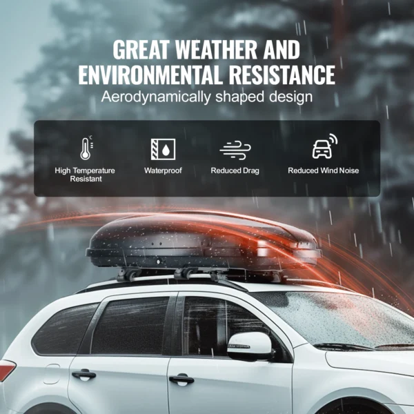 VEVOR 14 Cubic Feet Cargo Box Carrier Car Roof Storage ABS Hard Shell Dual-Sided Opening and 2 Reinforced Straps Aerodynamic - Image 6