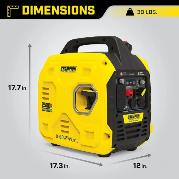 Champion Dual Fuel 2500 Watt Ultralight Portable Inverter Generator with Quiet Technology and CO Shield, Yellow - Image 4