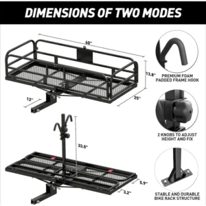 Multi-Use Folding Hitch Basket & Bike Cargo Carrier 60" x 24" x 14" Trailer Hitch 500 LBS Capacity
