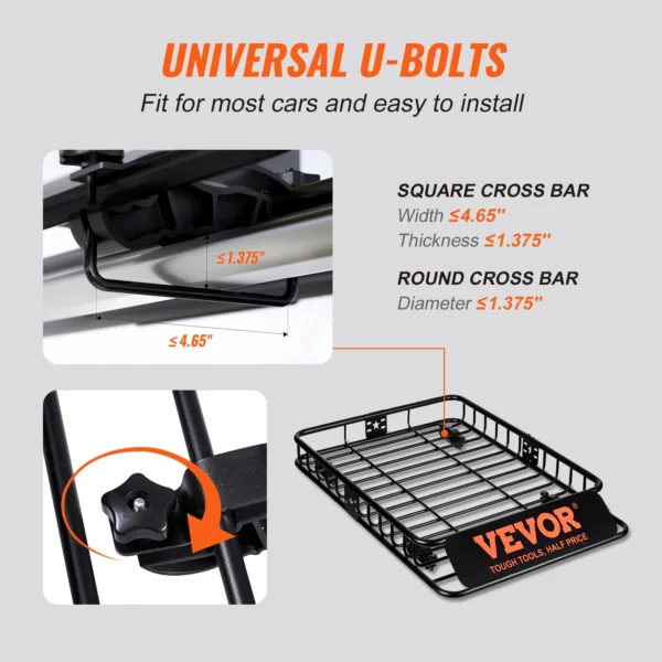 VEVOR Roof Rack Cargo Basket 46" / 51" /  64" Rooftop Cargo Carrier Heavy-Duty 200 LBS Capacity Van SUV Truck Vehicle - Image 2