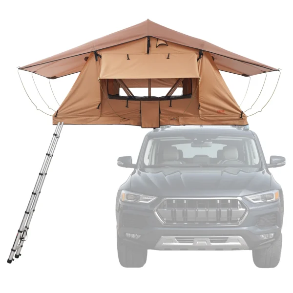 VEVOR Small Rooftop Tent Hard Shell 2-3 Person W/ Telescopic Ladder & Mattress PVC Cover Bag Waterproof SUV Van Pickup Truck - Image 2