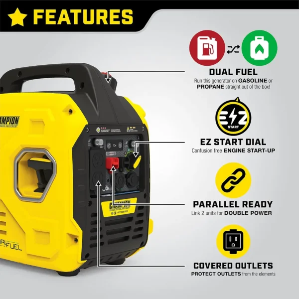 Champion Dual Fuel 2500 Watt Ultralight Portable Inverter Generator with Quiet Technology and CO Shield, Yellow - Image 5