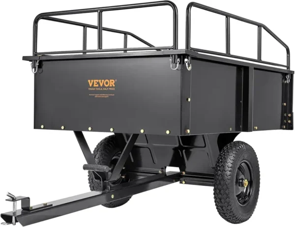 VEVOR Heavy Duty ATV Dump Cart - Steel Tow Behind trailer, 750 lbs limit, 15 Cubic Feet Garden Utility with Removable Sides - Image 6