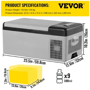 VEVOR C15 Car 15L Refrigerator Portable Compressor Fridge Cooler DC 110-240V AC