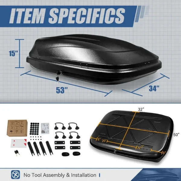 Car 12.5 Cubic Cargo Box 120cm Roof Rack Lock and Keys Included - Image 5