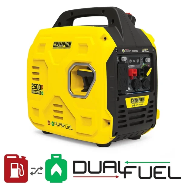 Champion Dual Fuel 2500 Watt Ultralight Portable Inverter Generator with Quiet Technology and CO Shield, Yellow