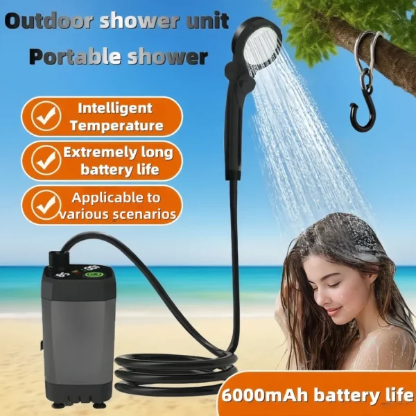 Camping Rechargeable Portable Shower LED Display Electric Pump Shower Head - Image 2