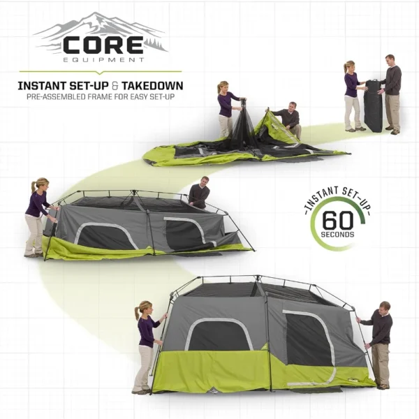 Core Instant Cabin Tent | 9 Person Tent - 14' x 9' Green (40008) - Image 5