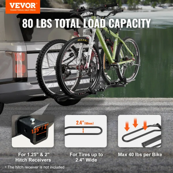 VEVOR Hitch Mount Bike Rack 2-Bike Platform Style - Image 2