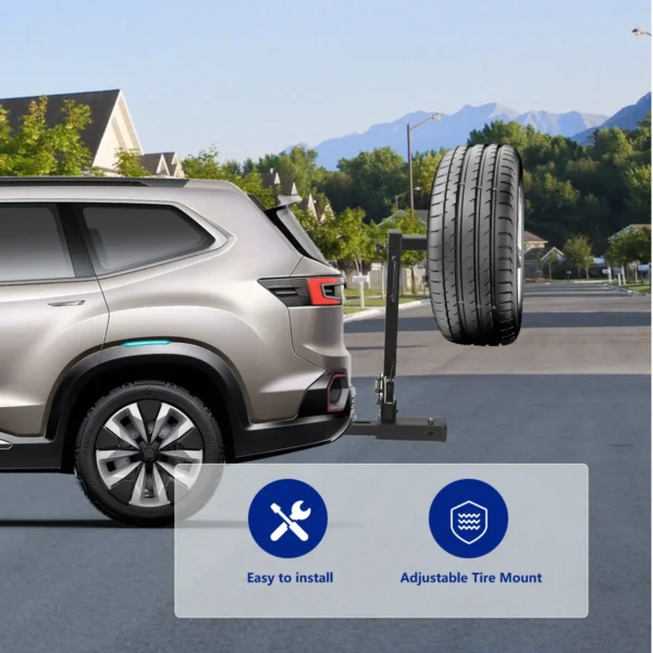 Car Hitch Spare Tire Rack with 2" Tow Port Heavy Duty - Image 6