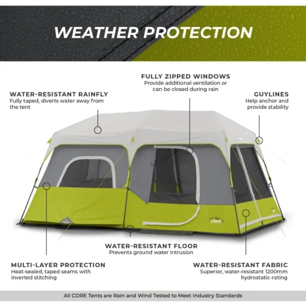 Core Instant Cabin Tent | 9 Person Tent - 14' x 9' Green (40008) - Image 6
