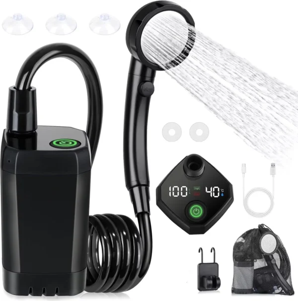 Camping Rechargeable Portable Shower LED Display Electric Pump Shower Head - Image 8