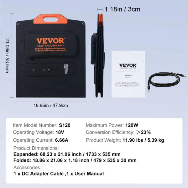 VEVOR Universal Solar Panel - Great for Generators - Foldable Charger Efficiency Waterproof for Generator - Image 7