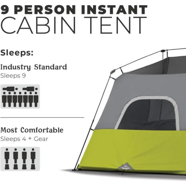 Core Instant Cabin Tent | 9 Person Tent - 14' x 9' Green (40008) - Image 4