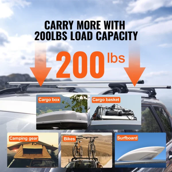 VEVOR Roof Rack CrossBar Adjustable Aluminum Roof Rail Crossbar Baggage Luggage Carrier 200LBS  Crossbars for SUVs, Sedans