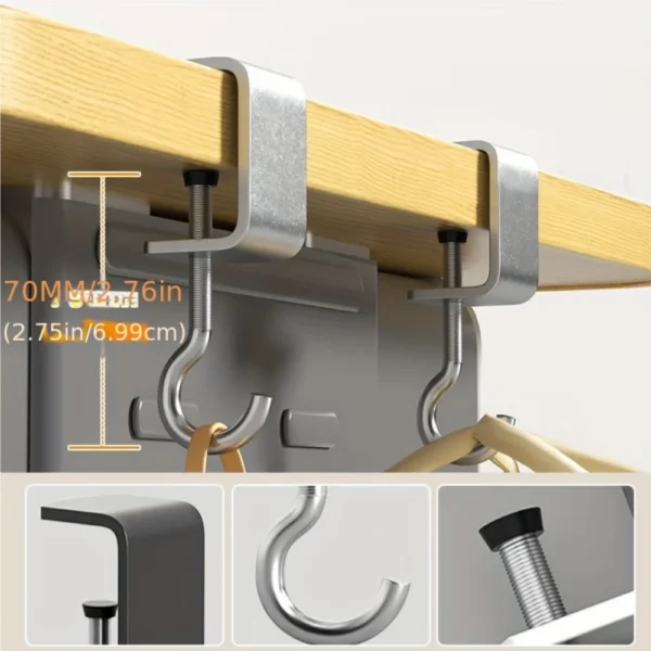 2pcs 360° Rotatable Steel Table Hooks - Detachable, Non-Destructive Installation for Office Desks, School Dormitories - Image 4